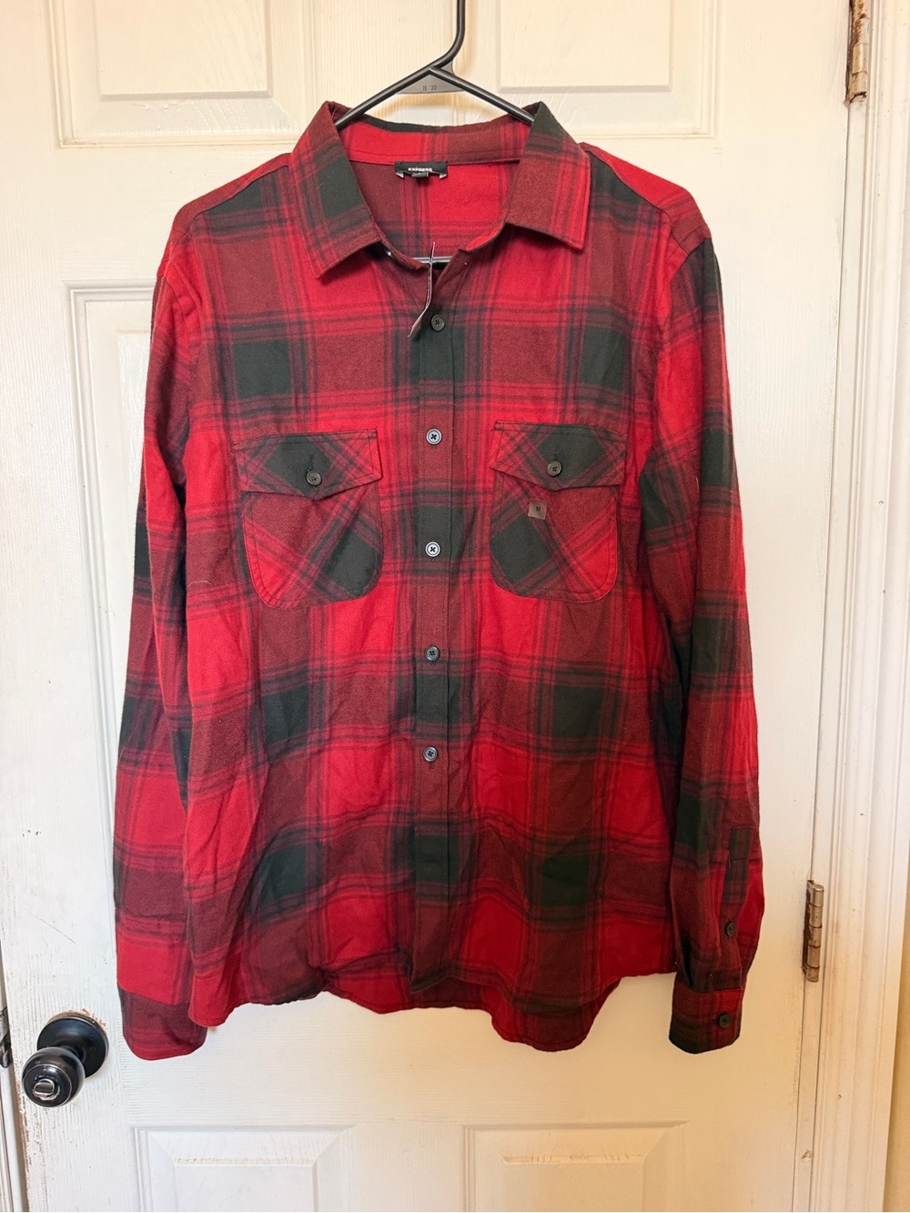Express Red and Black Plaid Shirt Jacket Size M